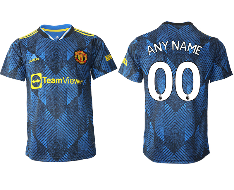 Men 2021-2022 Club Manchester United Second away aaa version blue customized Soccer Jersey->customized soccer jersey->Custom Jersey